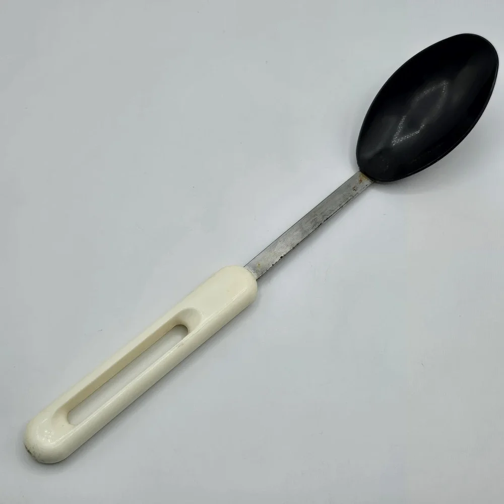Vintage Bonny USA Solid Serving Spoon Nylon Plastic Black w/White Handle